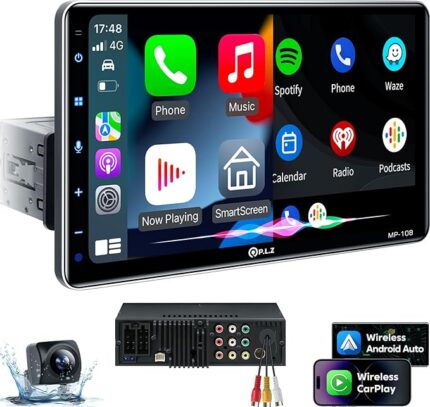 PLZ 10.1" Wireless Single Din Car Radio Stereo with Apple Carplay Android Auto Touch Screen, Car Play Audio Receivers Headunit, Bluetooth 5.3, Backup Camera, 240W, 2 Subwoofers, Navigation, FM/AM, SWC Visit the PLZ Store