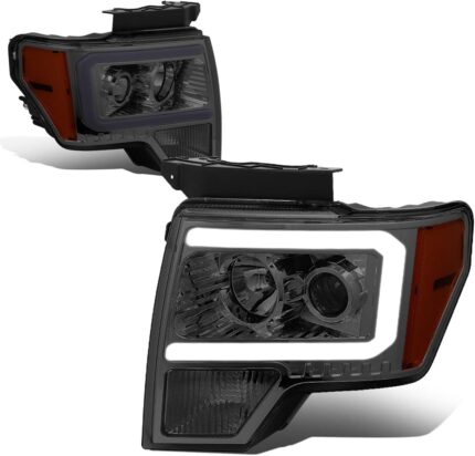 DNA MOTORING HL-LB-F15009-SM-AM Pair LED DRL Projector Headlight Lamp Replacement For 09-14 Ford F-150, Smoke/amber free usa
