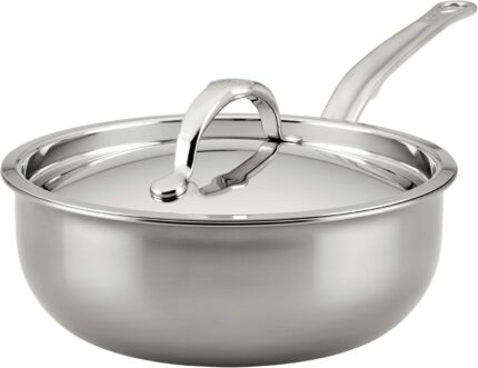 Hestan - NanoBond Collection - Titanium Stainless Steel Saucier Pan with Lid, Induction Cooktop Compatible, 2-Quart free USA