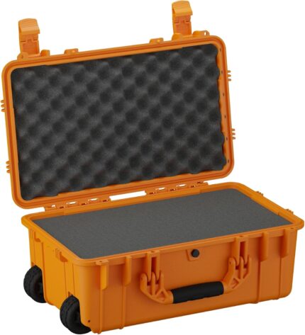 Condition 1 22" Large Rolling Lockable Hard Storage Case with Foam, Model 300, Waterproof Protective Box for Camera, Tactical, Scientific Gear, Made in USA, 21.84"x13.82"x9" Orange